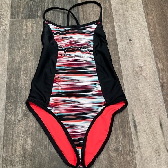 Zella Coral Samba Cross Back Sporty Adjustable Strap One Piece Swimsuit sz M - Picture 1 of 6
